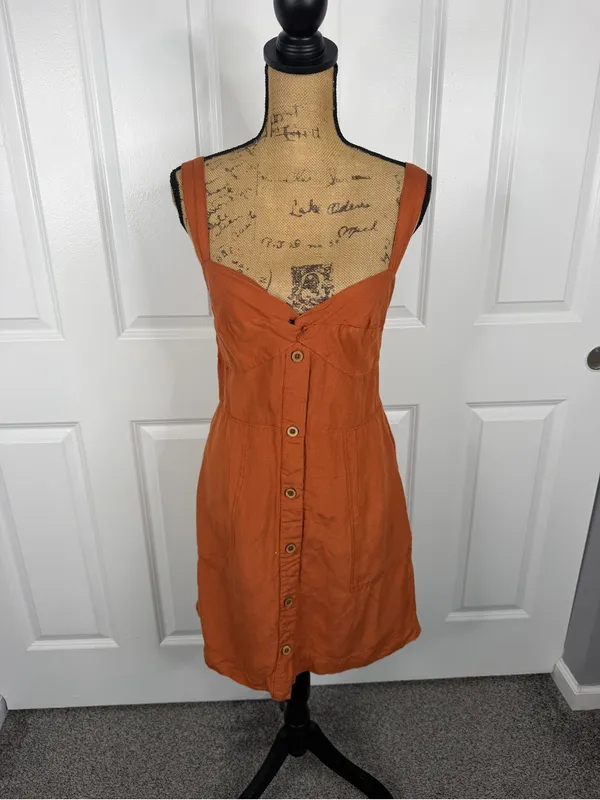 Anthropologie Maeve Size M Rust Orange Linen Blend Button Front Mini Dress - Image 2
