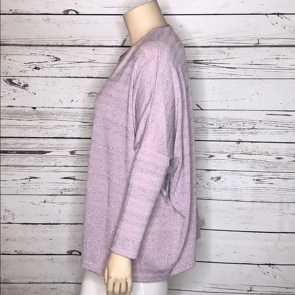 Bisou Bisou NWT Size XL Purple & Metallic Silver Stripe Oversized Sweater Top - Image 3