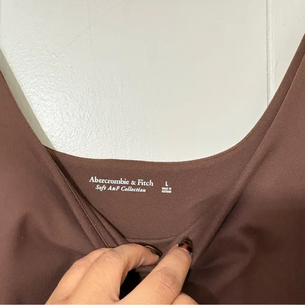Abercrombie & Fitch Soft A&F Brown Square Neck Bodysuit Size L Stretch Fitted - Image 5