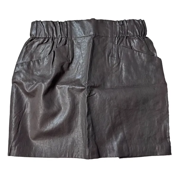 Zara Womens Faux Leather Mini Skirt Size S Elastic Waist Pockets Brown Chocolate - Image 2