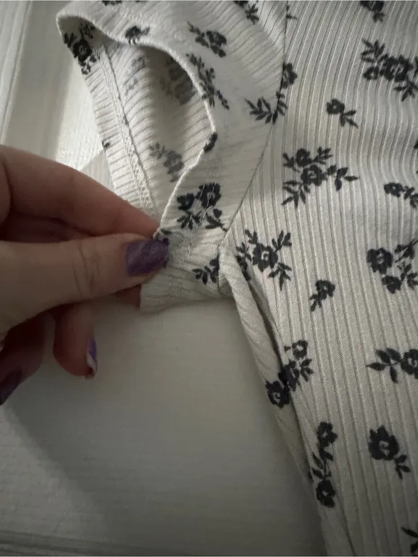 Floral Ribbed Tie Front Top Medium Cottagecore Fairycore Boho - Image 4