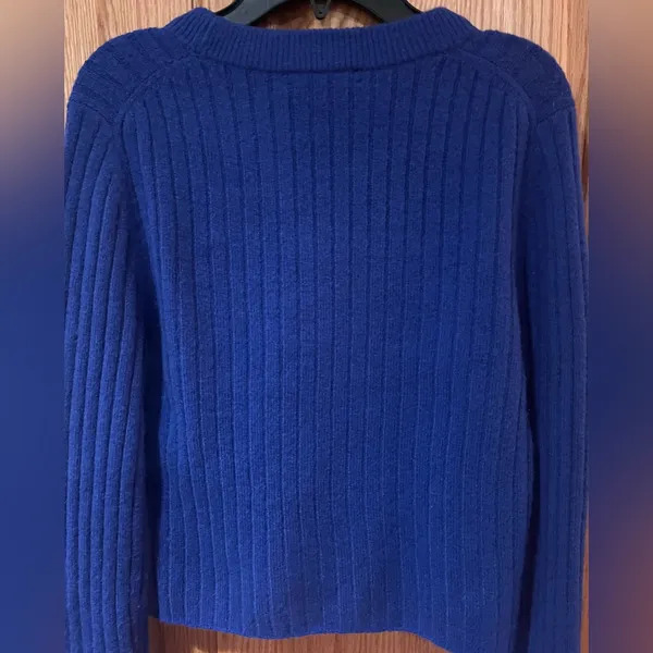 Madewell Readfield Pullover Wool Cropped Sweater in Voyage Cobalt Blue Sz Medium - Image 12