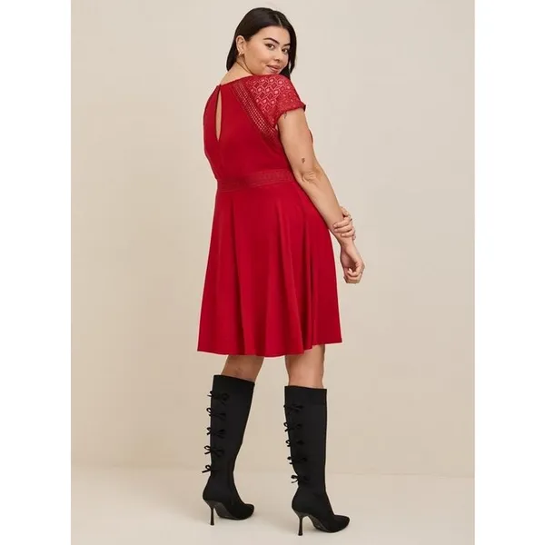 Torrid Womens Dress Sz 0‎ L 12 Red Mini Super Soft Lace Inset Skater NEW - Image 2
