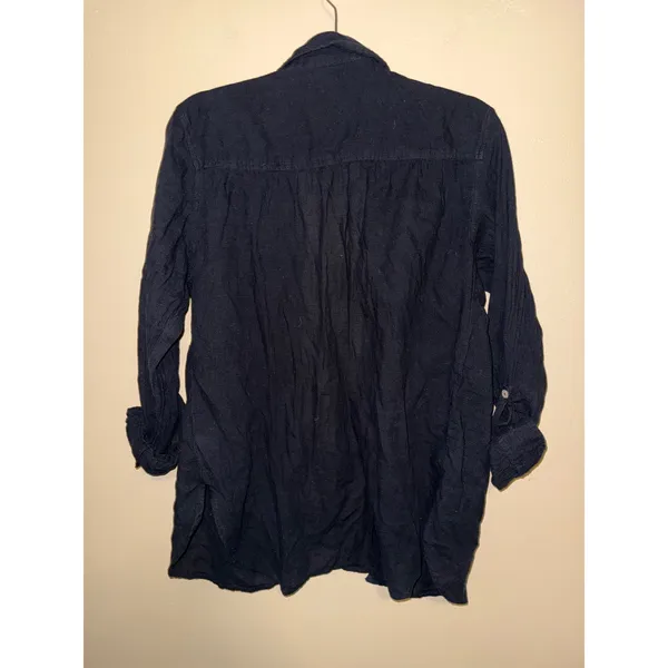 Aerie Womens Large Black Button Down Textured Long Sleeve Relaxed Top Minimalist - Image 4
