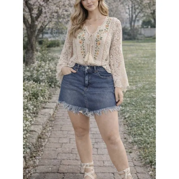Free People High Waist Bailey Denim Mini skirt 26 - Image 15