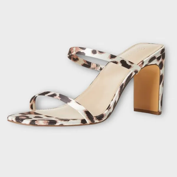 The Drop Leopard Avery Square Toe Two Strap High Heeled Sandal Size 8.5 Brown - Image 3
