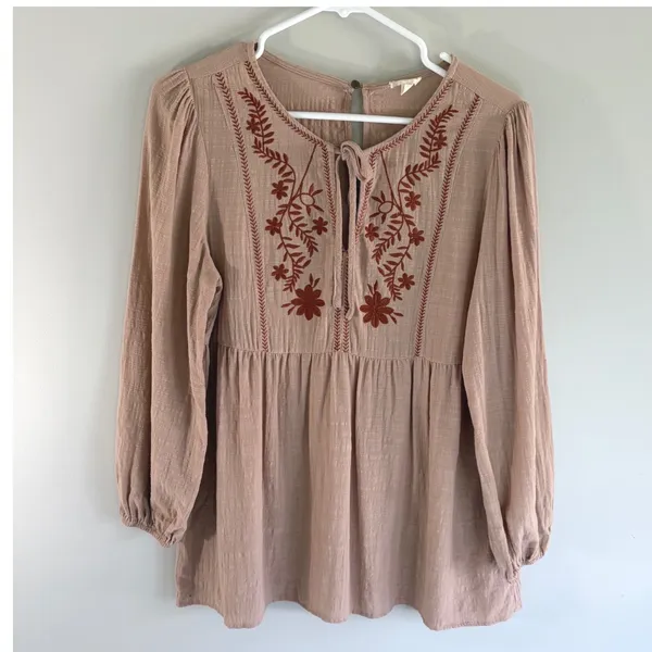 Embroidered Bohemian Tunic Blouse Balloon Sleeve Sz Small Boho Cottagecore Gauzy - Image 2