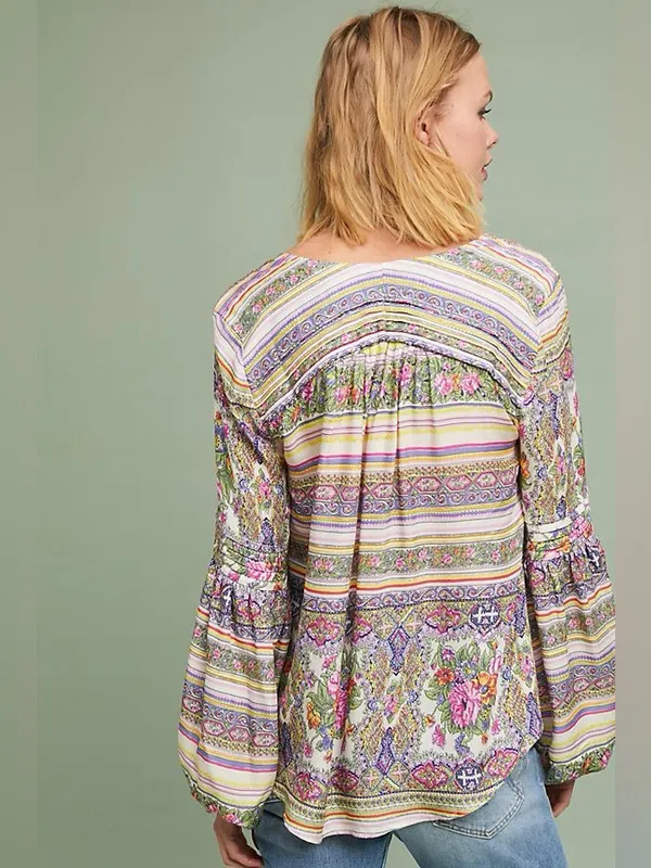 Anthropologie Maeve Gorgeous Boho Floral Puff Sleeve‎ Ceresco Peasant Top - Image 7