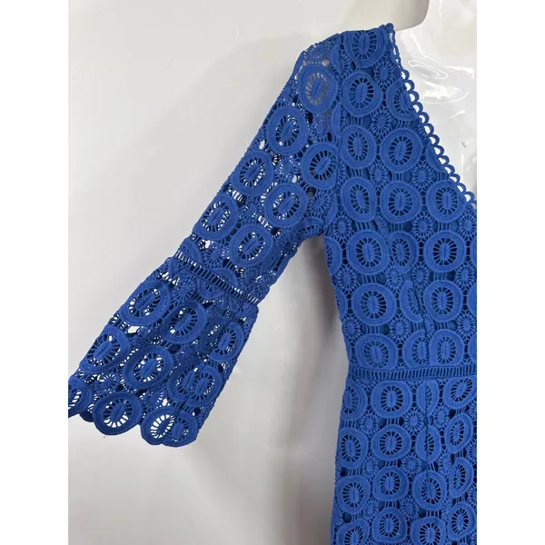 Boden Royal Blue Cotton Circle Lace Bell Sleeve Sheath Dress US‎ 6R - Image 8