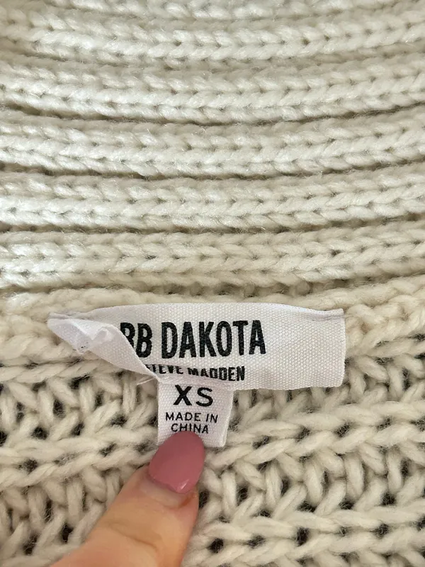 Bb Dakota Cream Chunky Cardigan Sweater with Colorblock Sleeves XS - Image 3