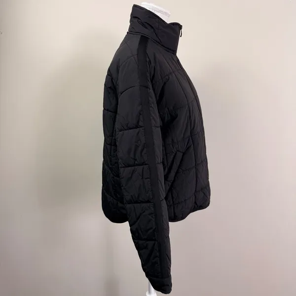 Roxy Womens Black Quilted Grid Puffer Jacket Funnel Neck Full Zip Sporty Sz S - Image 2