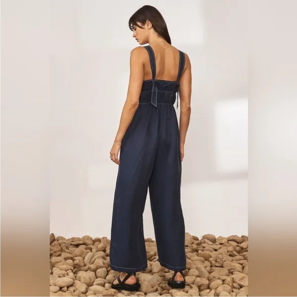Anthropologie Sancia Oda Satin Jumpsuit in Midnight Navy Blue Size Small - Image 5