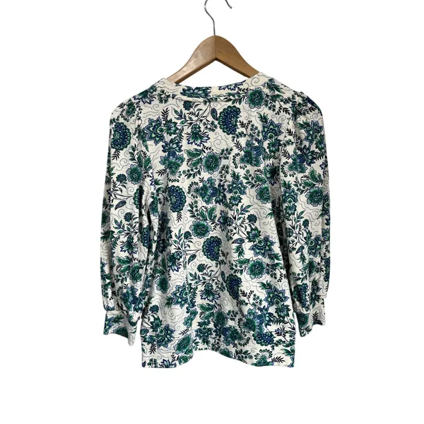 LOFT Green Floral Cotton Top Small Cottagecore Botanical Spring Sweater Shirt‎ - Image 2