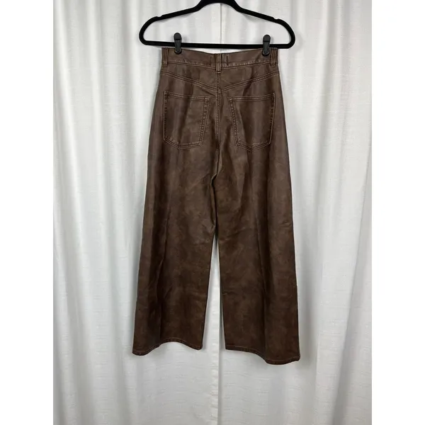 Free People We The Free Brown Faux Leather Misha Wide Leg Barrel Pants Sz.26 - Image 12