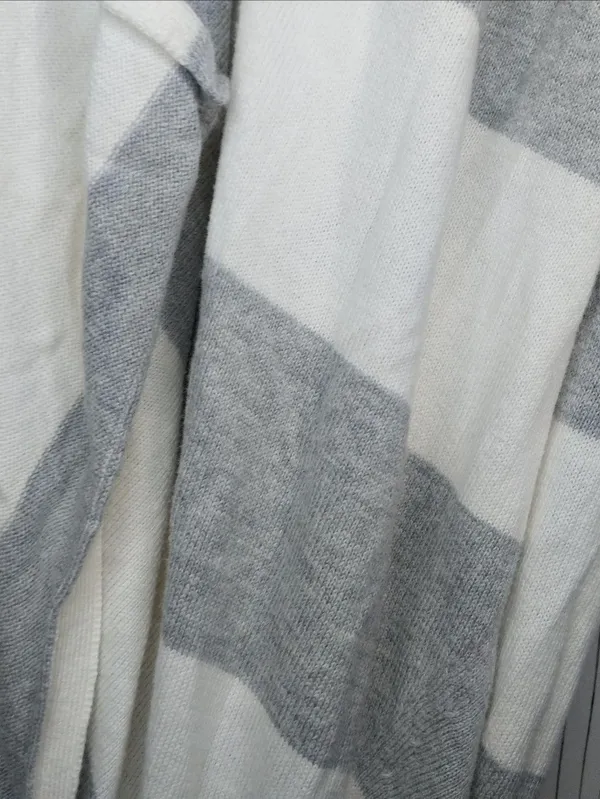 Aeropostale Gray & White Striped Open Casual Draped Preppy Cardigan Sweater - Image 4