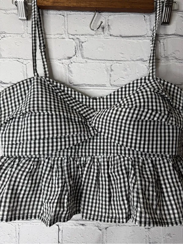 Cheek Black & White Gingham Peplum Crop Top - Image 2