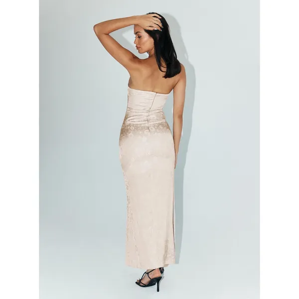 Princess‎ Polly Salvin Strapless Maxi Dress Champagne Floral Jacquard US 6 - Image 3