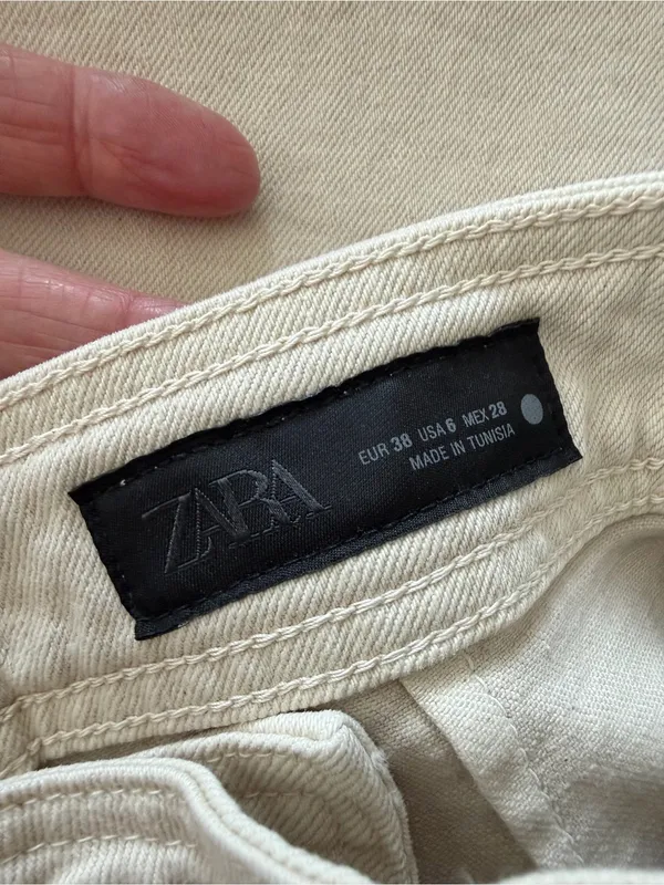 NWT Zara The Patch Pocket Wide Leg Jeans in Cream Size 6 - Image 8