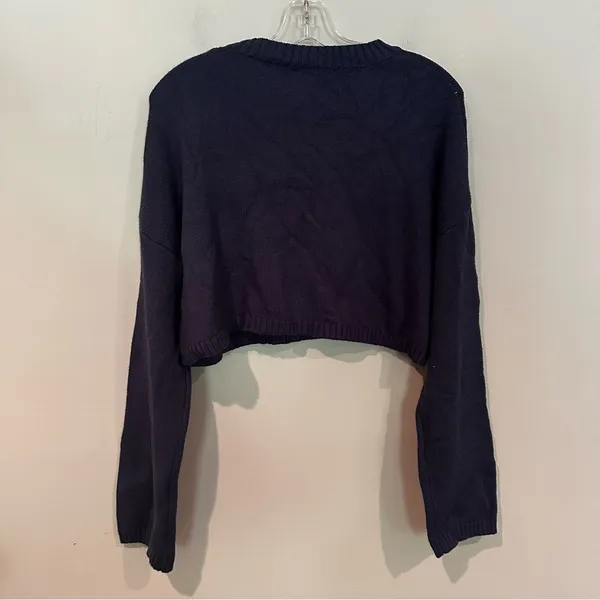 EDIKTED Knit Bow Cropped Sweater‎ Women's XS/S Navy Boho Dainty Coquette Girl - Image 8