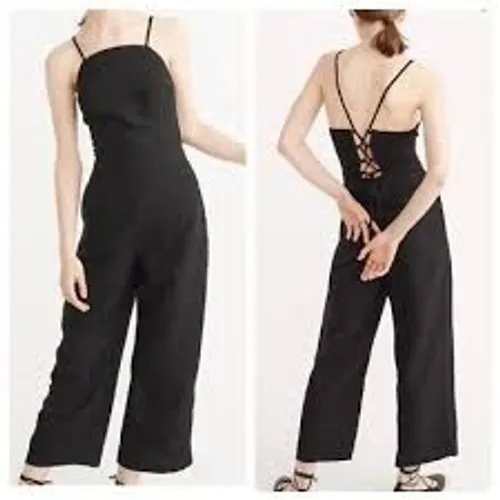 Abercrombie & Fitch Jumpsuit Size 0 Blue Lace Up Back Wide Leg Denim Boho Casual - Image 2