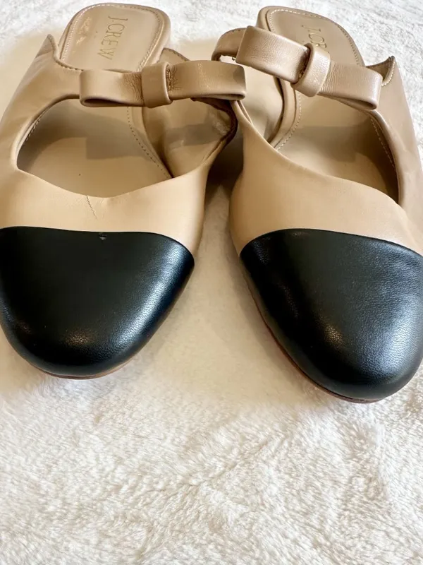 NEW J.Crew Cap Toe Bow Mules Nude/Black - Size: 6 - Image 3