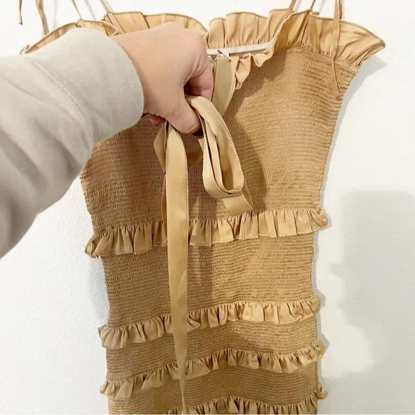 V. Chapman Lily Dress in Warm Sand Smocked Midi Revolve Size 2 - Image 4