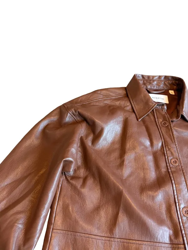 Aritzia Babaton Pelli Shirt Jacket Button-Down Brown Vegan Leather Size Medium - Image 3