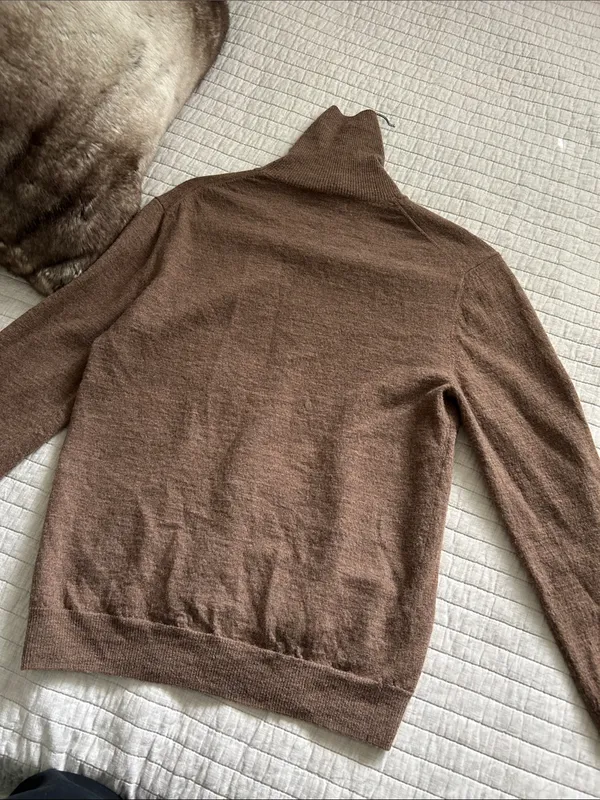 Lello Vtg brown turtleneck 100% wool base layer light sweater med - Image 10