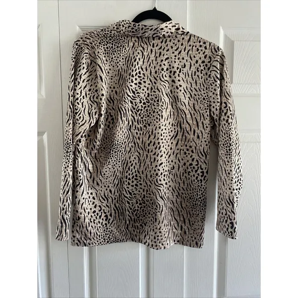 Nordstrom Mixed Animal Print Button Down Shirt Womens Size S Tan Black Leopard - Image 6
