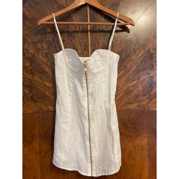 INDAH Karina Mini Dress White Linen SEXY BEACH VACATION RESORT Small S Bustier - Image 3