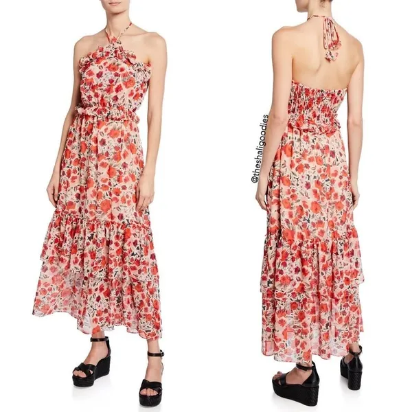Misa Los Angeles Gia Floral Halter Dress Size Small Maxi Chiffon Tiered - Image 5