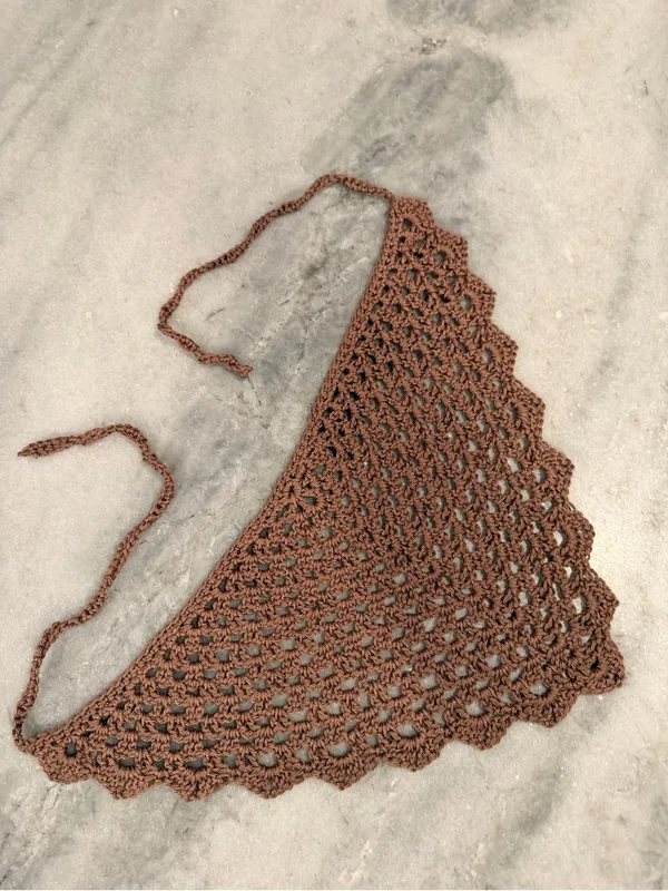 Handmade Crochet Bandana Head Scarf Cotton Boho Triangle Wrap Fest Cottagecore - Image 5