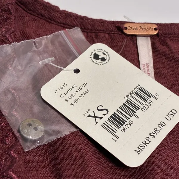 Free People Laure Embroidered Blouse (NWT XS Nutmeg) - Image 2
