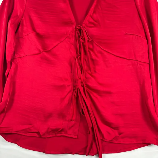 A New Day Womens Red Satin Tie-Up Front Long Sleeve Blouse Top Red Size M New - Image 4