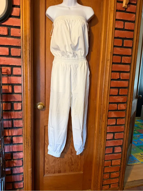Strapless Elastic Waist pure white Jumpsuit - Image 2