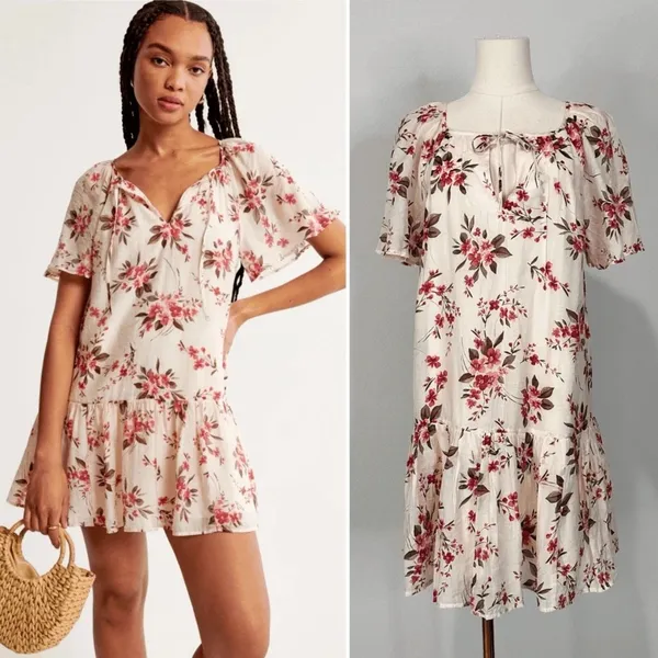 Abercrombie & Fitch Floaty Floral Trapeze Mini Dress Sz Medium Cottagecore - Image 3