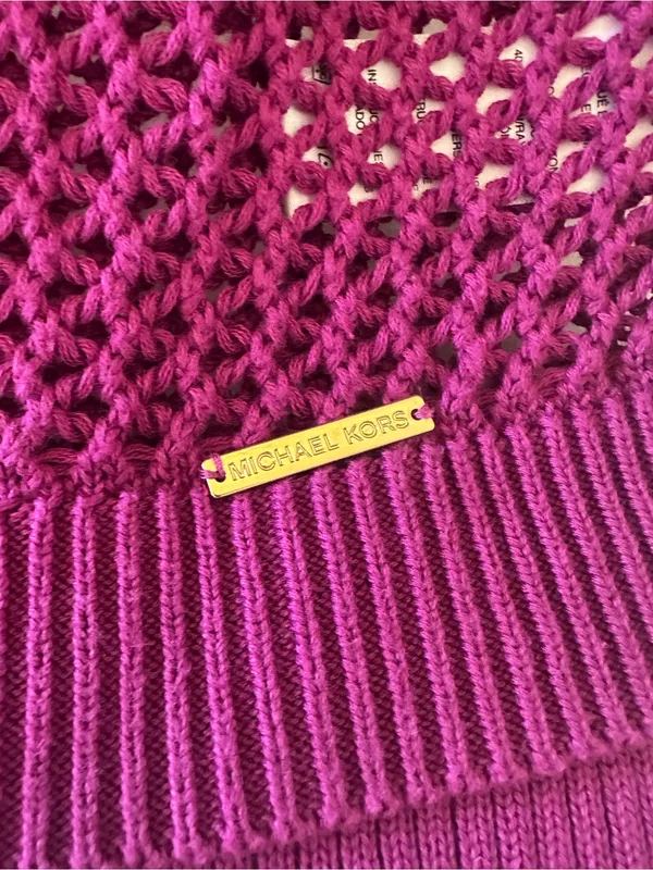 Michael Kors Open-Knit Scoop Neck Sweater in Fuchsia - Image 4