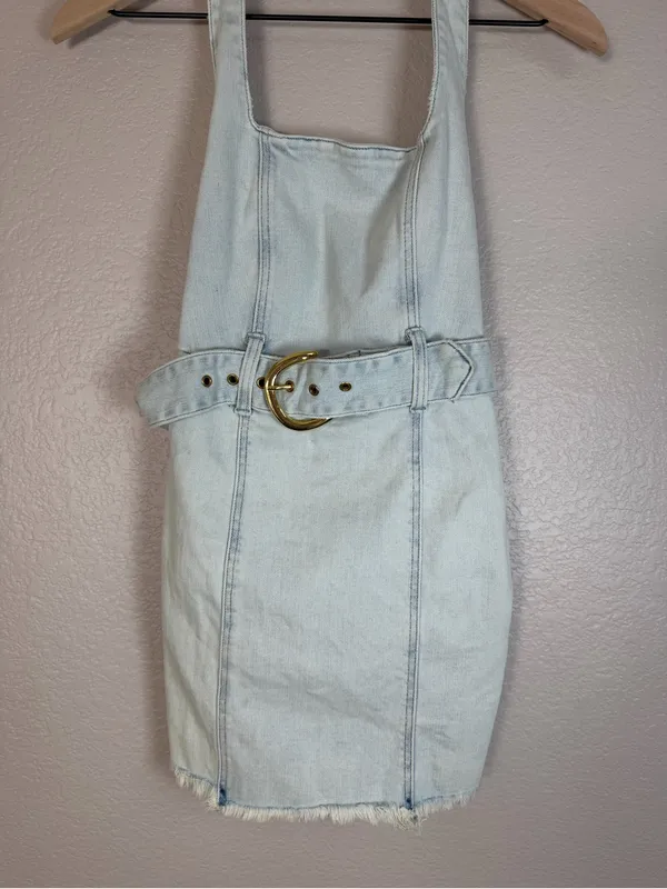 Show Me Your Mumu x Revolve Duncan Halter Belted Denim Mini Dress XS $164 - Image 9