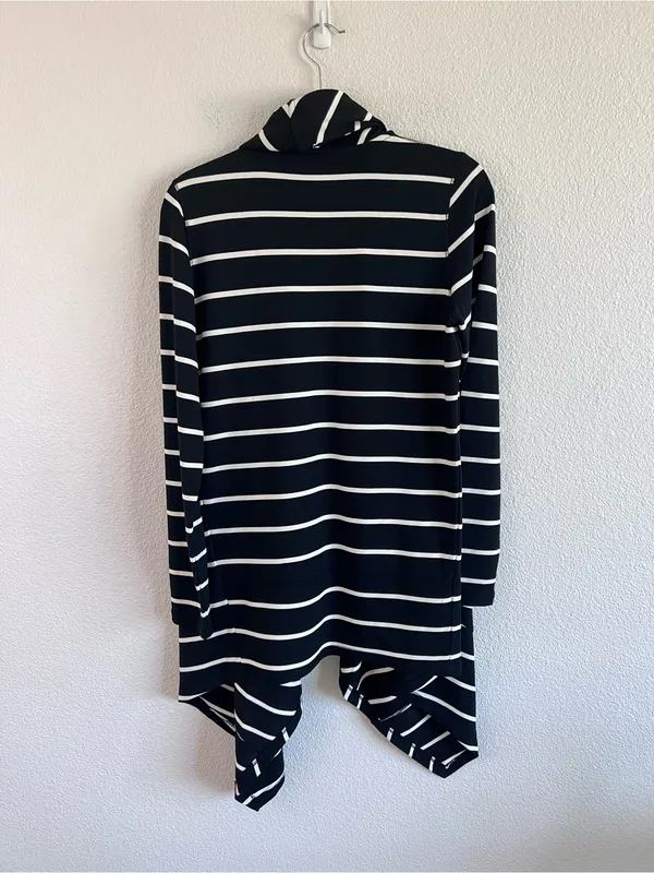 Lauren Ralph‎ Lauren Women's Open Front Waterfall Terry Cardigan Striped Black - Image 4