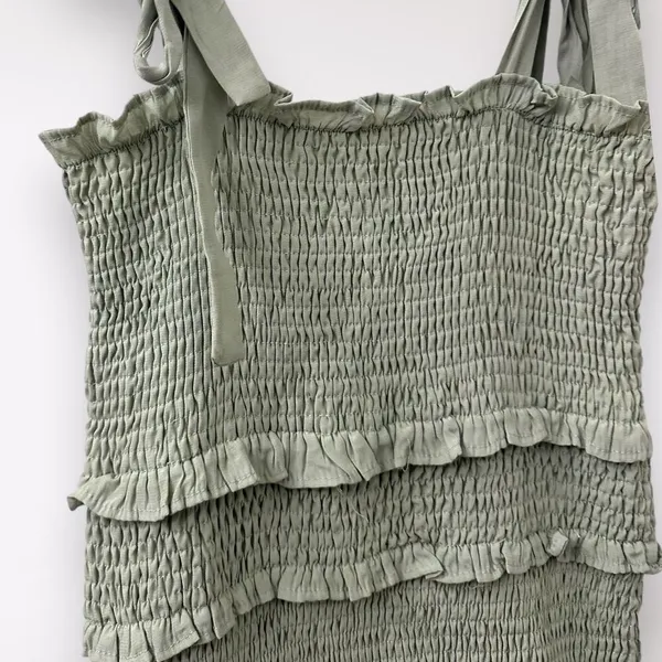 Mable L Light Green‎ Badale Smocked Ruffles Fitted Mini Dress Satin Stretch - Image 3