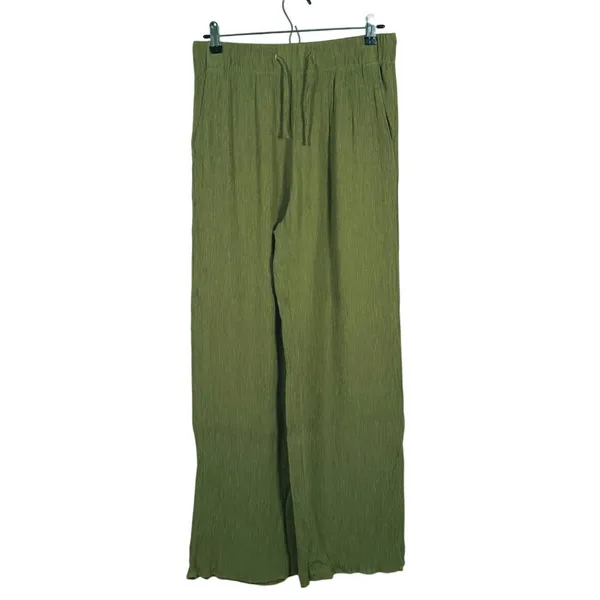 Abercrombie & Fitch Textured Wide Leg Pants Medium Green Fall Quiet Luxury Boho - Image 2