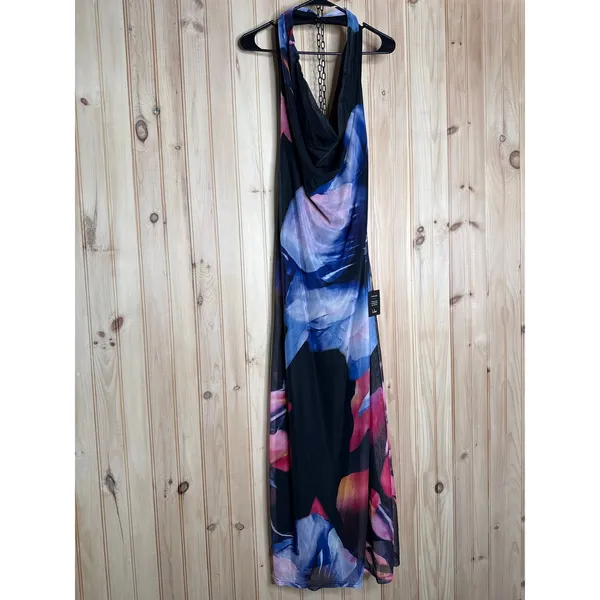 NWT Lulus Rania Black Multi Floral Mesh Backless Maxi Dress Resort Party Gala L - Image 2