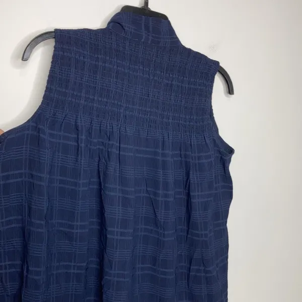 NWT Ann Taylor navy‎ blue plaid tie neck top size small - Image 7
