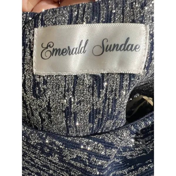 Emerald‎ Sundae Navy Silver Metallic Shimmer Bodycon Mini Dress Small - Image 4