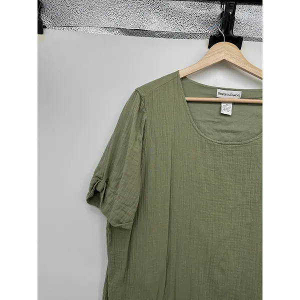 Draper's & Damon's Olive Green Cotton Gauze Pocket Shift Dress XL Lagenlook - Image 6
