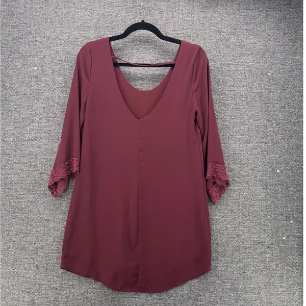ASTR the Label Womens Tunic Top XS Wine Falll Relaxed Chifon Crepe Flowy - Image 2