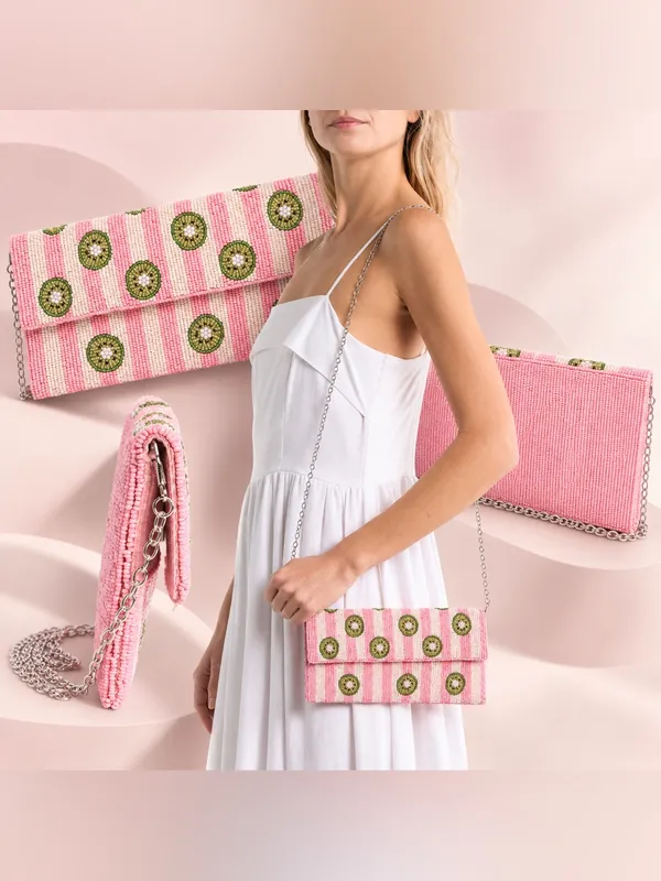 Sol and Mer Beaded Kiwi Striped Clutch Crossbody Bag NWT - Image 2