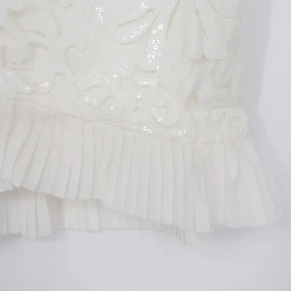 Naked Wardrobe The Statement White Sequin Floral Ruffle Mini Skirt M - Image 4