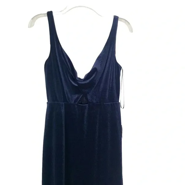 Dessy Lovely Velvet Twist Front Cutout Maxi Dress Midnight Blue Size 2 NWT - Image 5