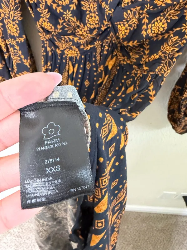 Farm Rio Long-Sleeve‎ V-Neck Printed Tie Front Midi Dress Womens Size XXS - Image 9